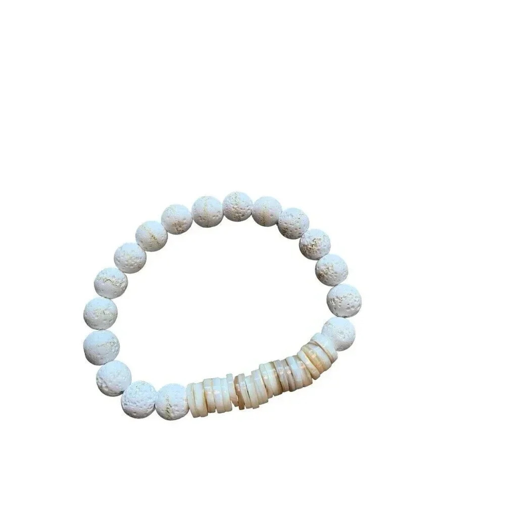 Natural Stone Glass Beach Beaded Stretch Macrame Set 2 Bracelets Crystal Shell - Picture 2 of 6